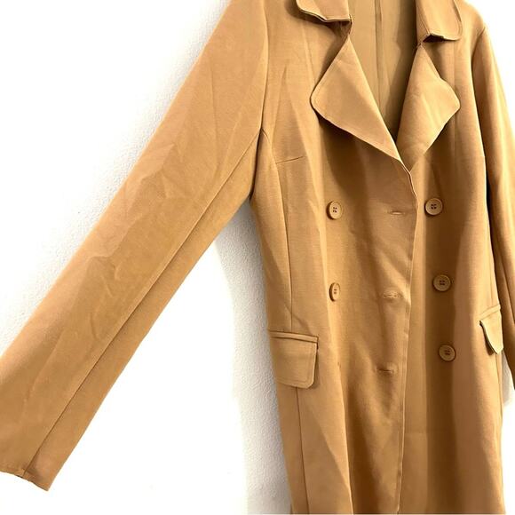 Anthropologie Solitaire camel Long mid length blazer 6 button casual Old Money S - Picture 6 of 11